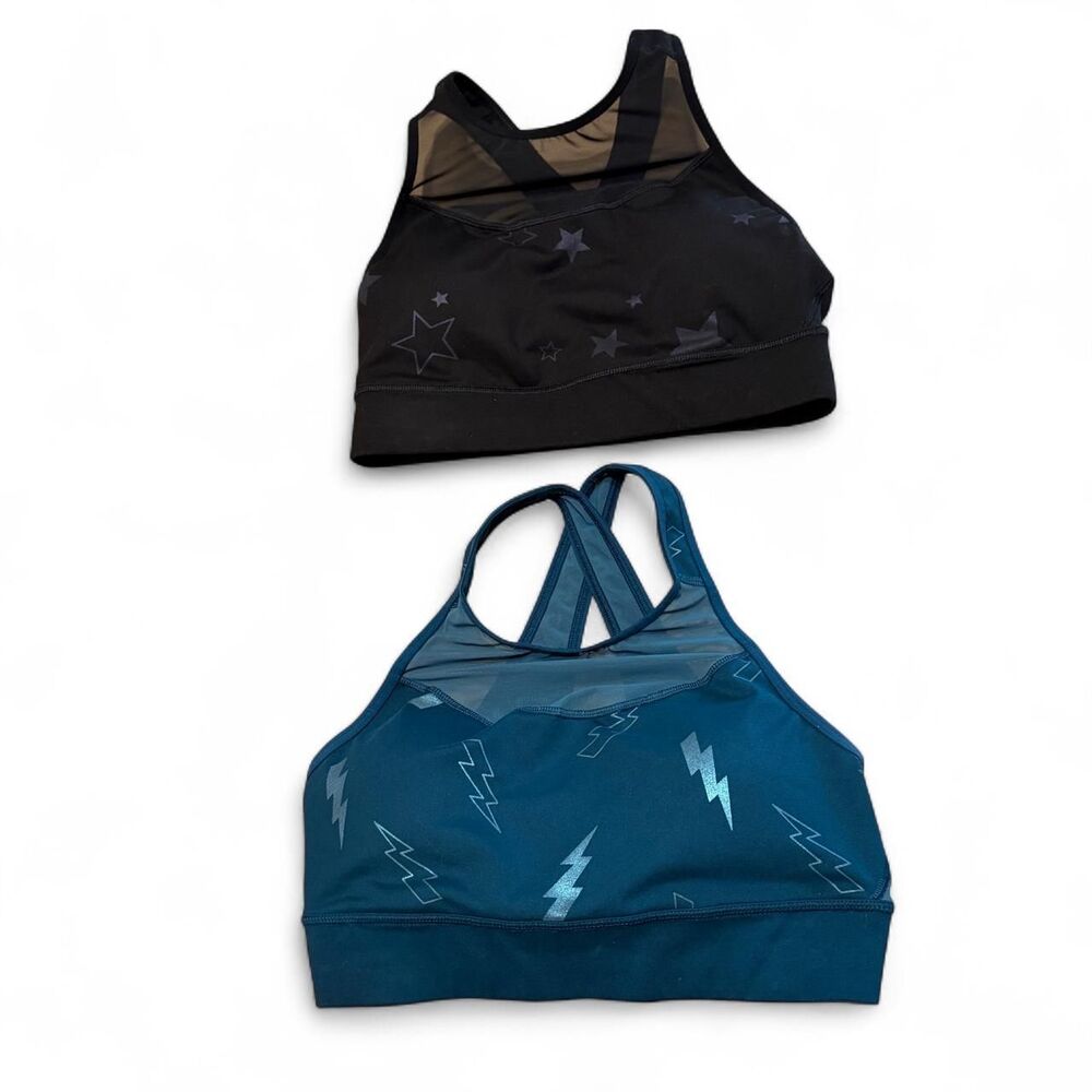 Set of black and teal sports bras